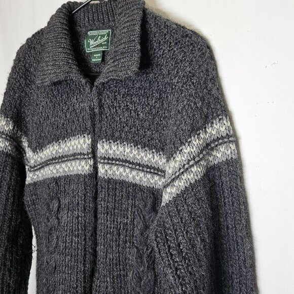 Woolrich Womens Onyx Heather Wool Lambswool Cable Knit Sweater Jacket L Cabin‎ - Picture 3 of 13
